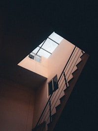 A stairwell with a skylight in the middle of it