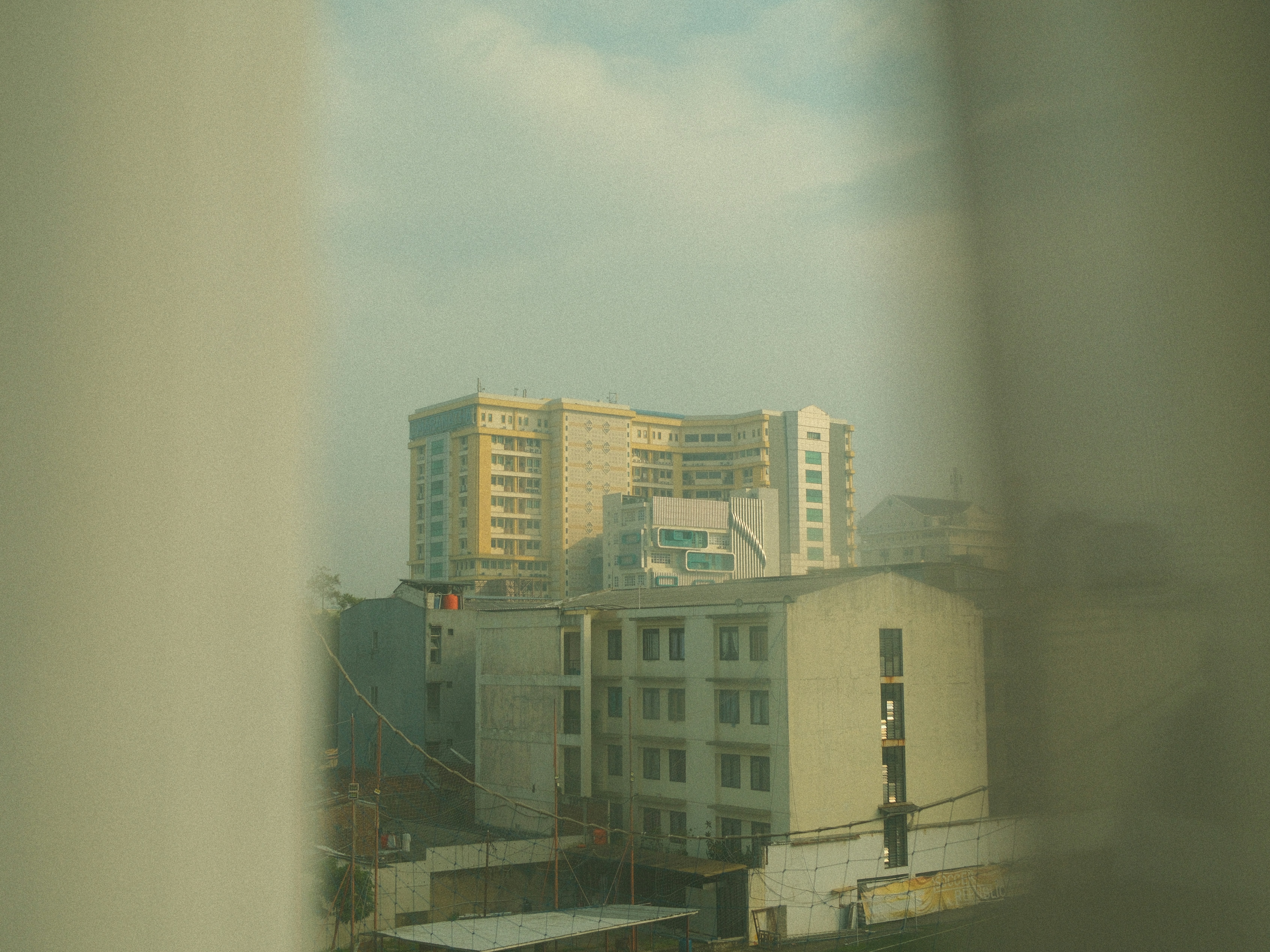 A view of a city from a train window