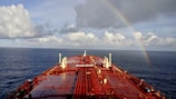 A large cargo ship in the middle of the ocean
