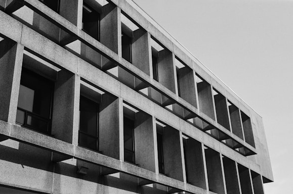 A black and white photo of a building