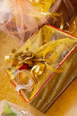 A box with a ring inside of it on a table