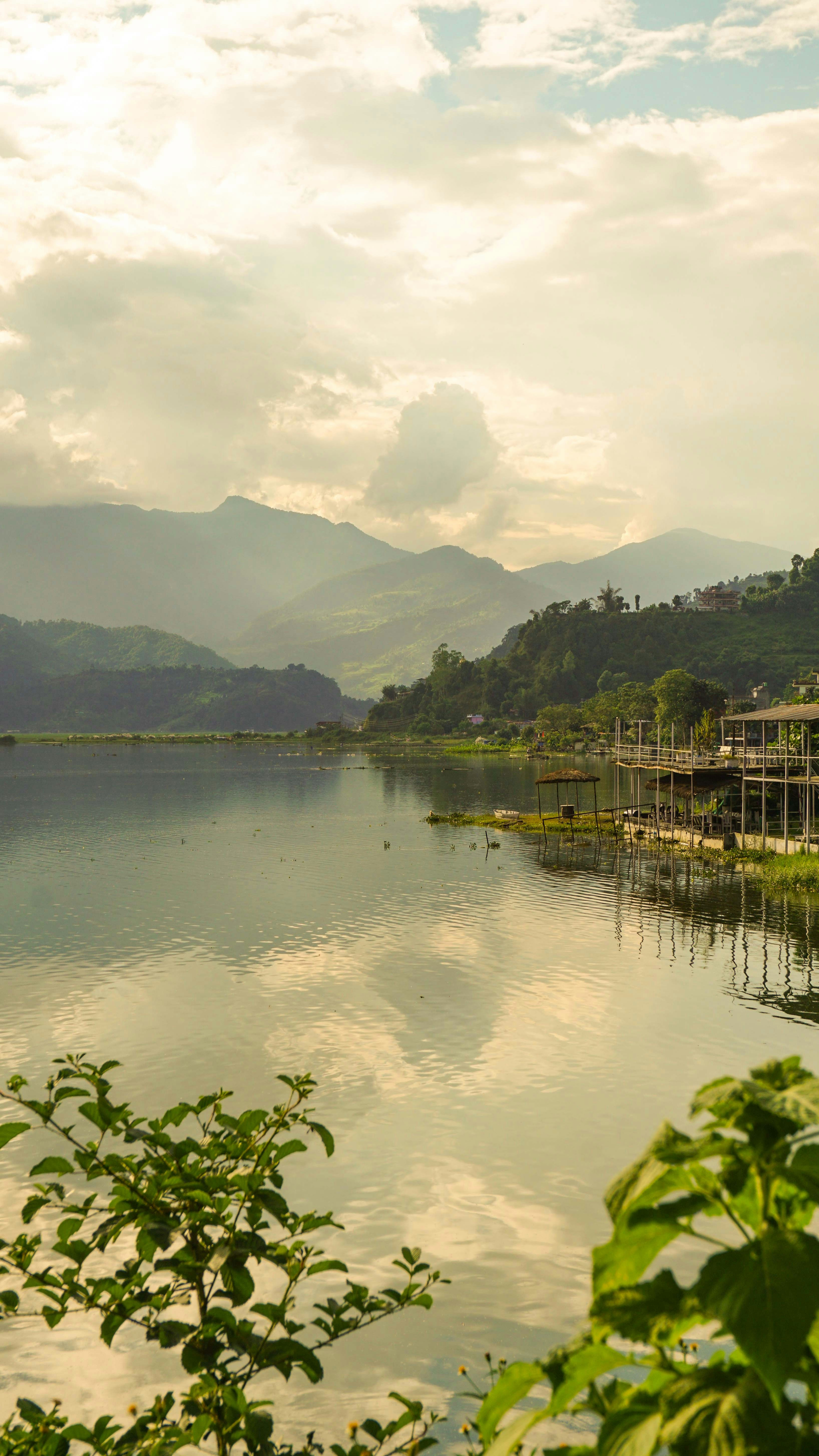 A large body of water surrounded by mountains