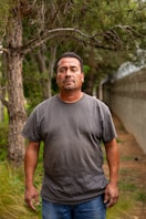 A man standing in the middle of a forest