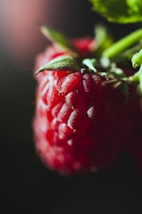 A close up of a bunch of raspberries