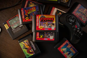 A bunch of video games sitting on top of a table