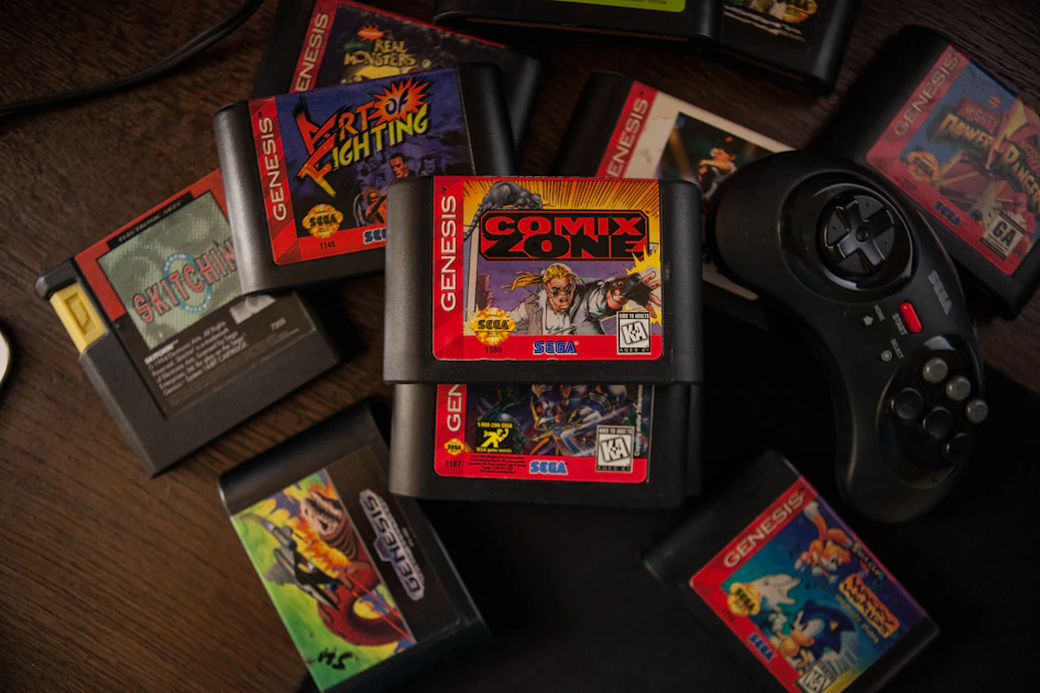 An R38S game menu populated with colourful box-art thumbnails after a firmware update