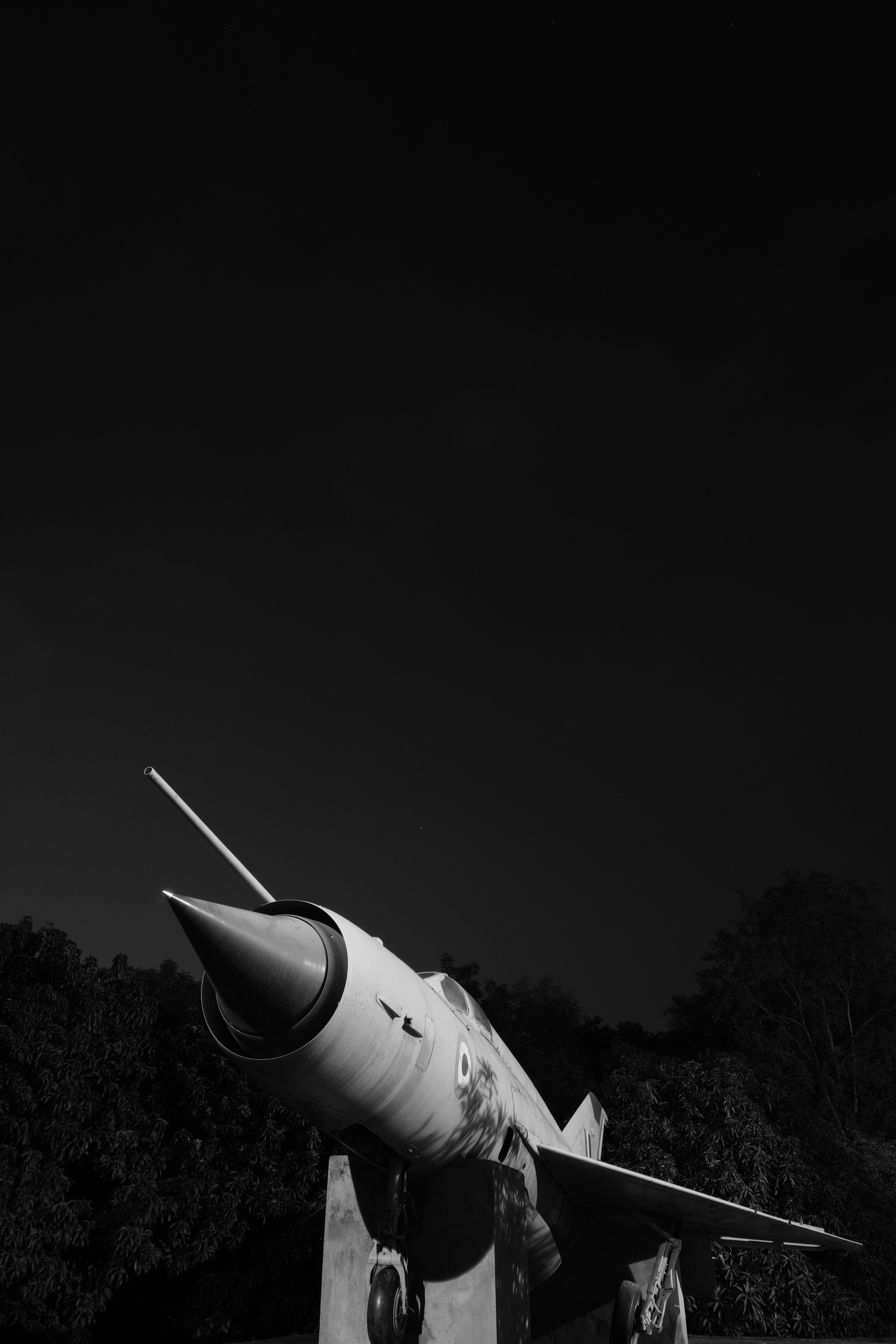 A black and white photo of a fighter jet