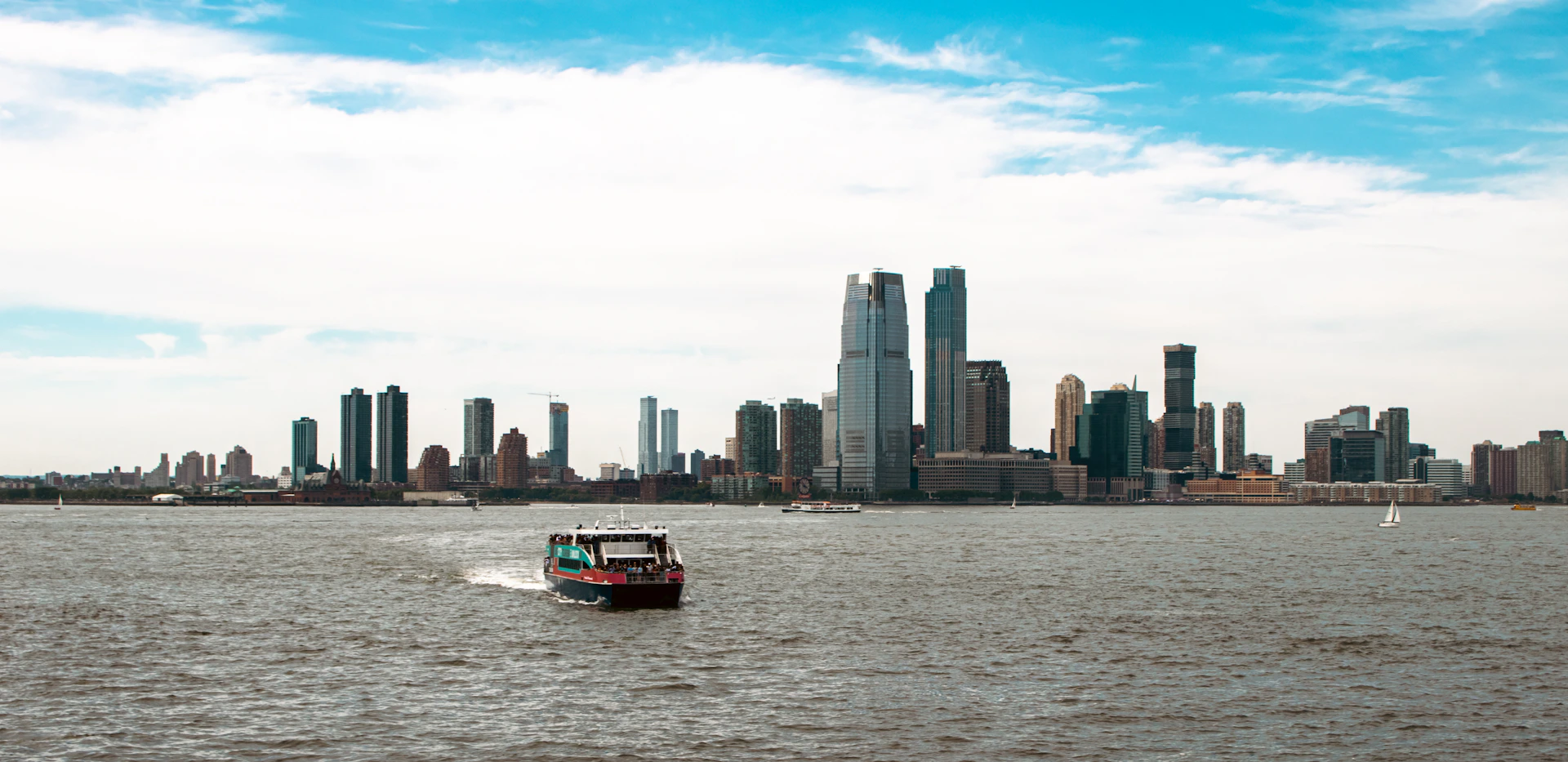 A small boat in a large body of water