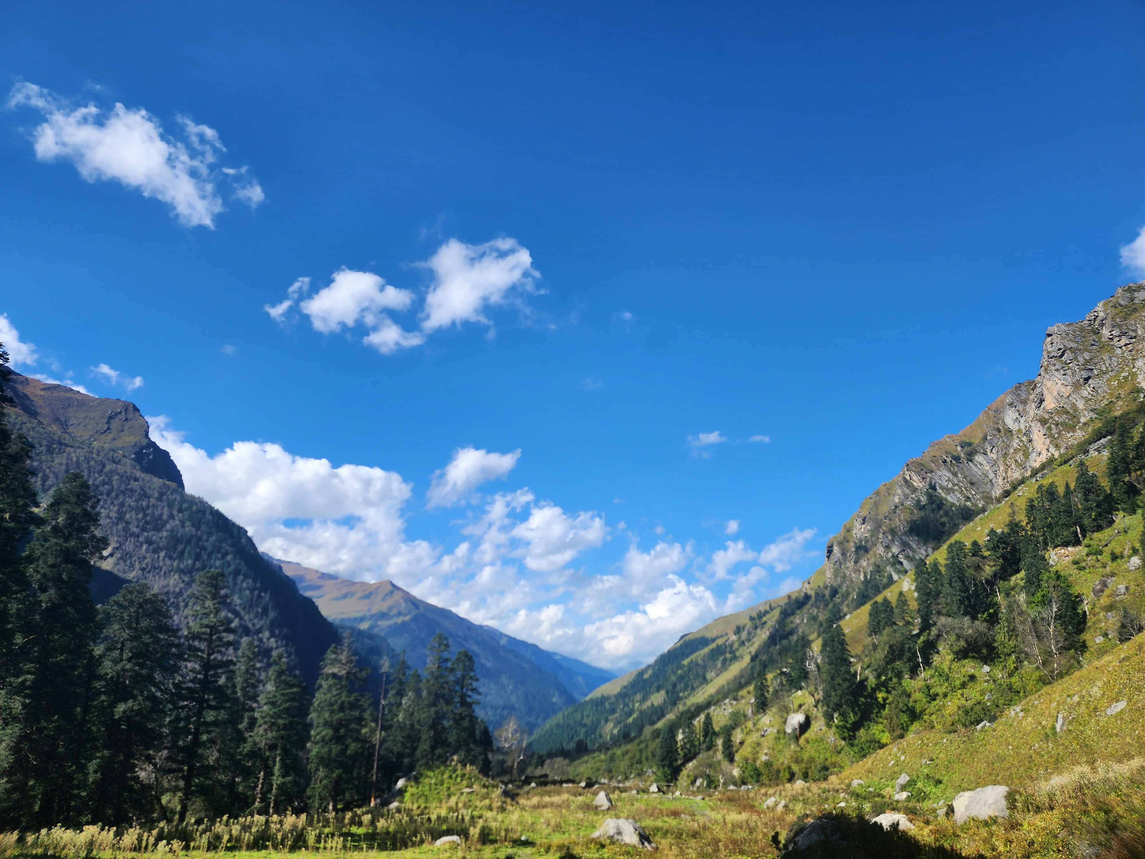 A view of a valley with mountains in the background, Some mesmerizing glimpse of GOD place Har ki dun.