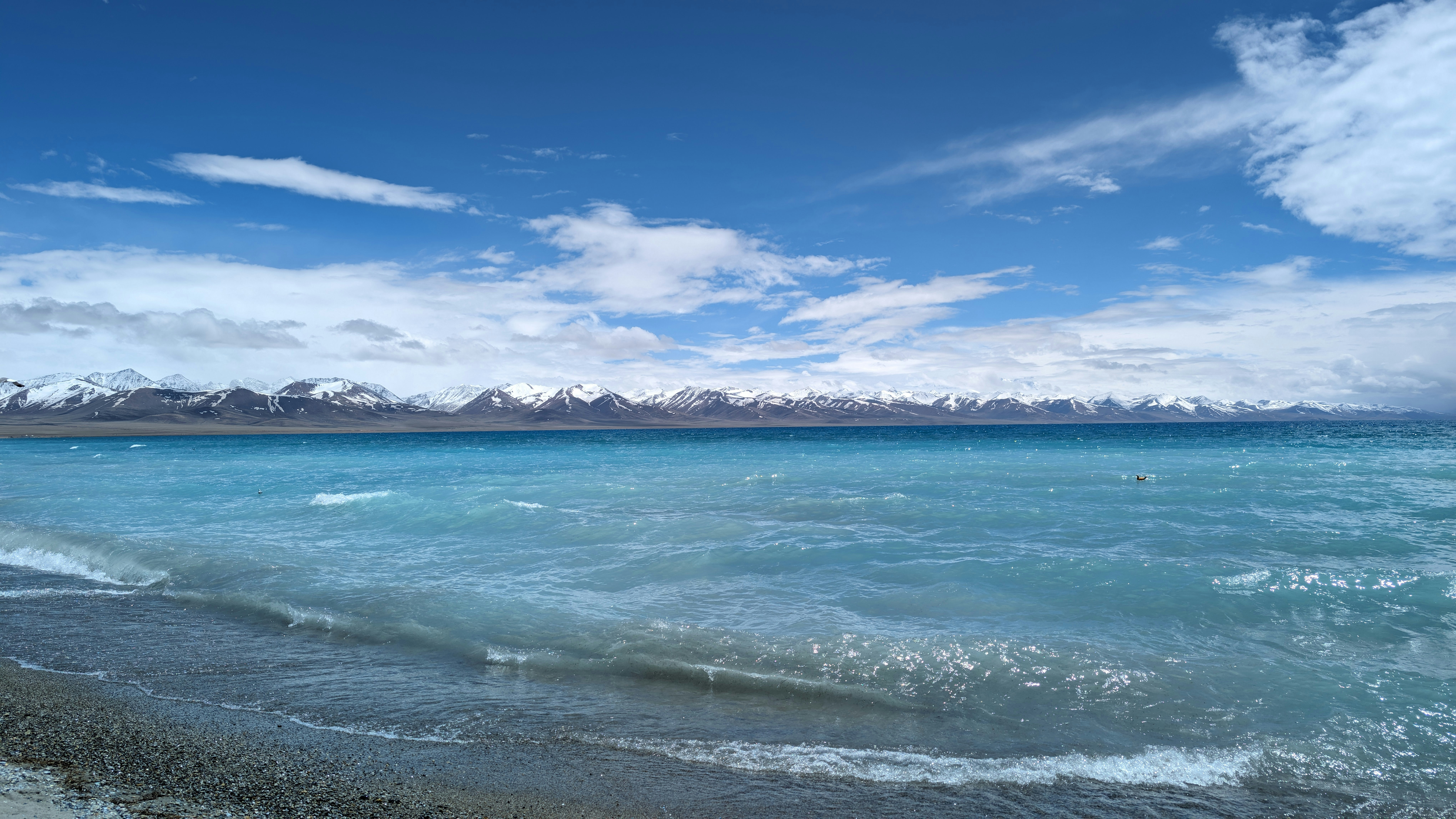 A view of the ocean from the shore of a beach