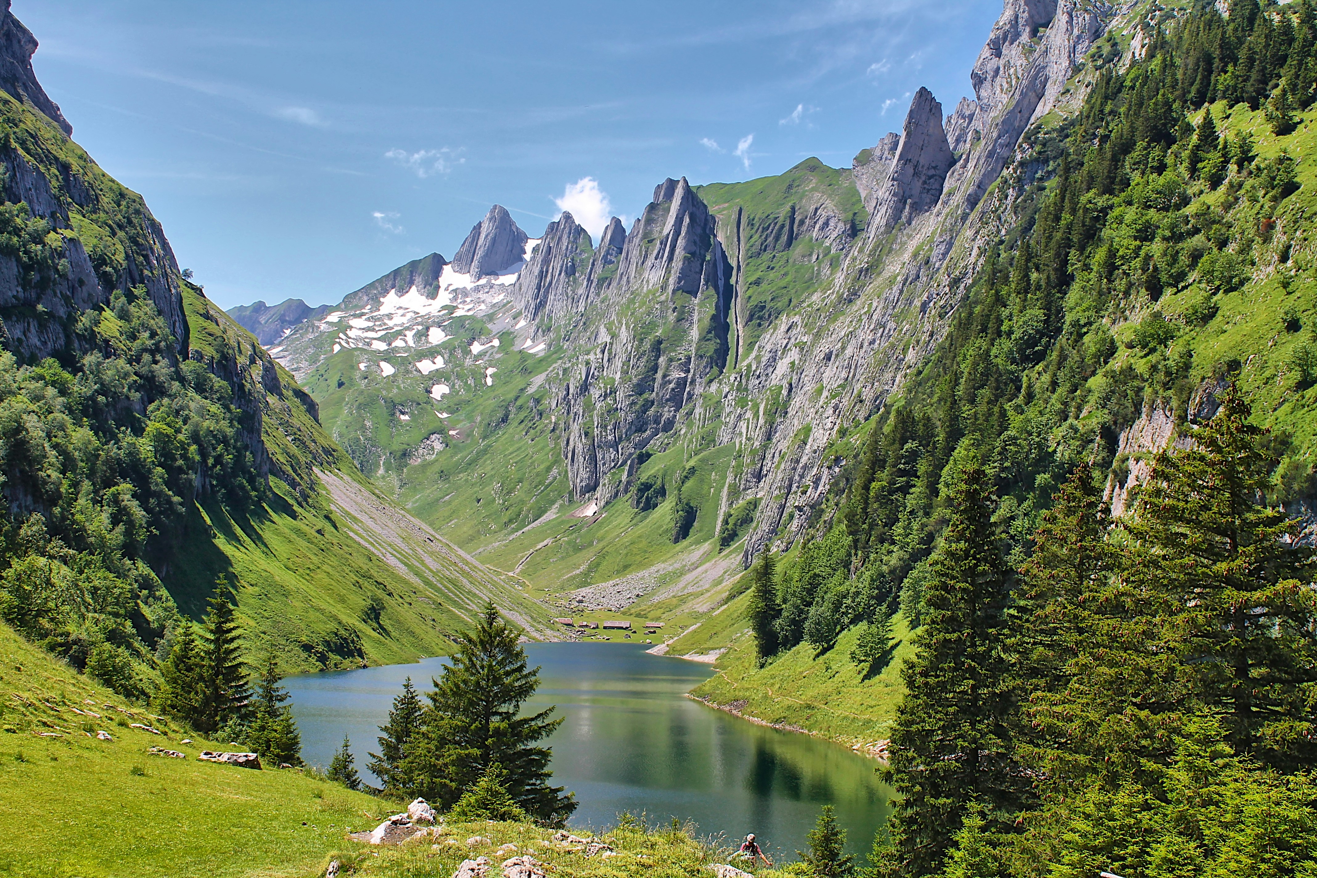 A mountain valley with a lake in the middle