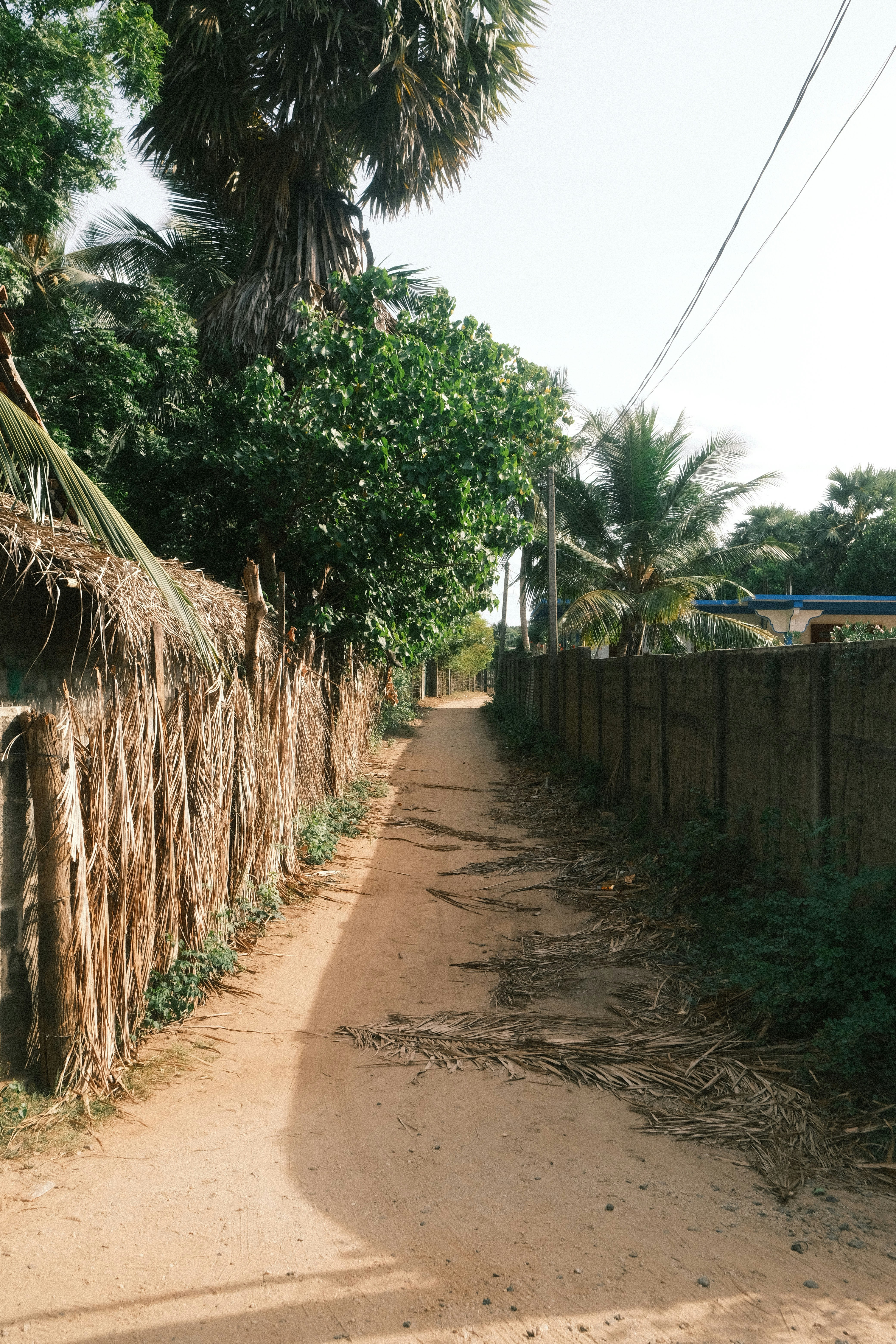 A dirt road next to a wooden fence