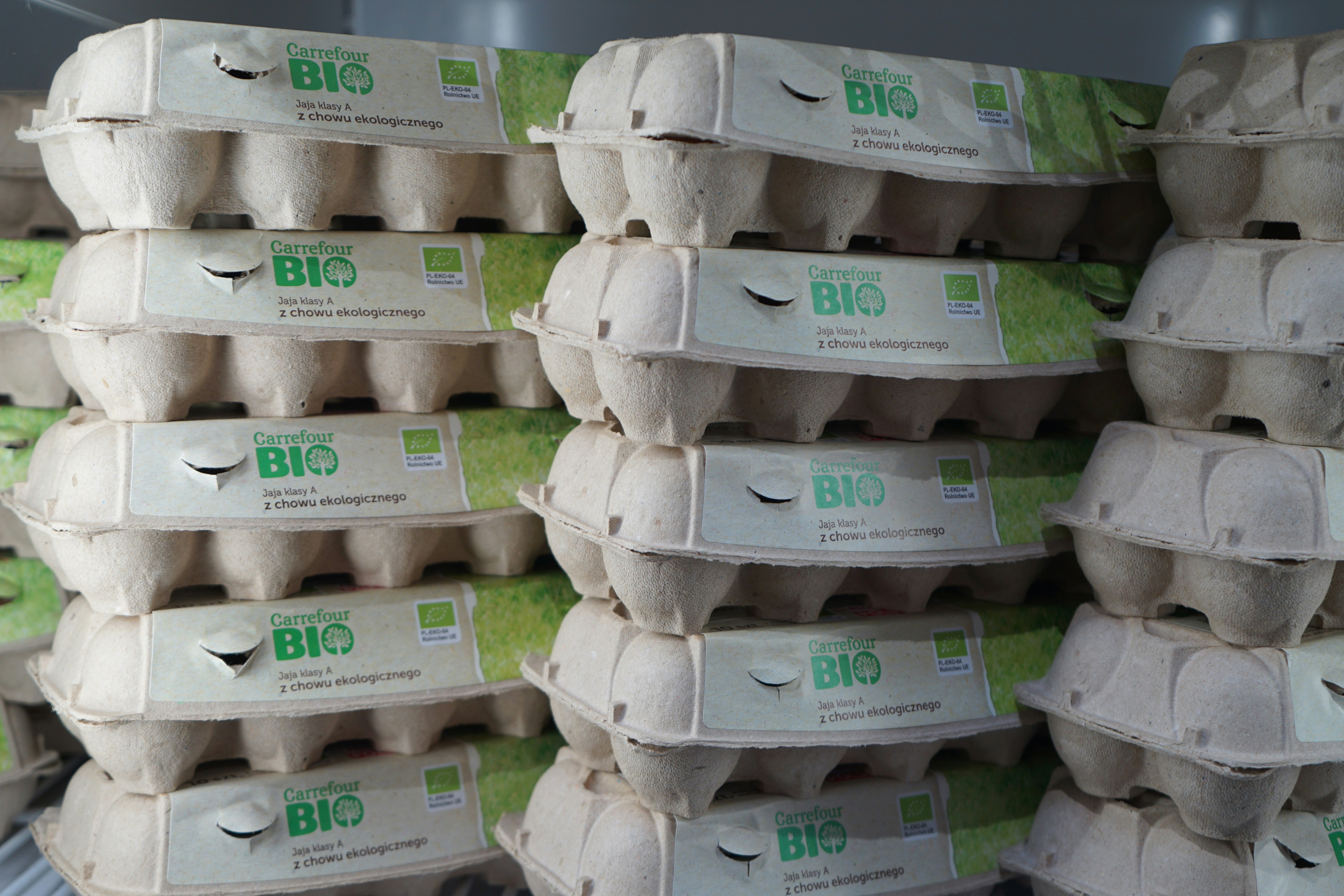 A bunch of eggs stacked on top of each other