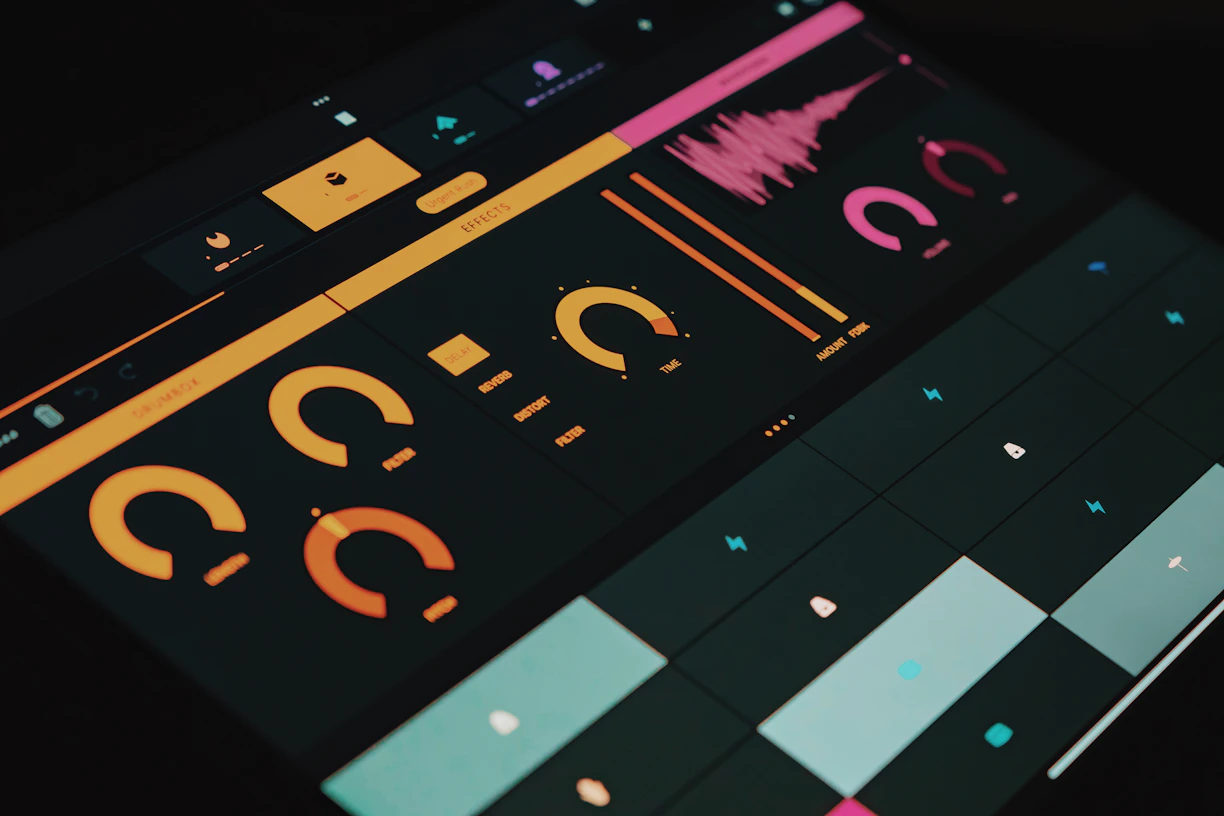 A close up of an electronic device with sound waves