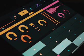 A close up of an electronic device with sound waves