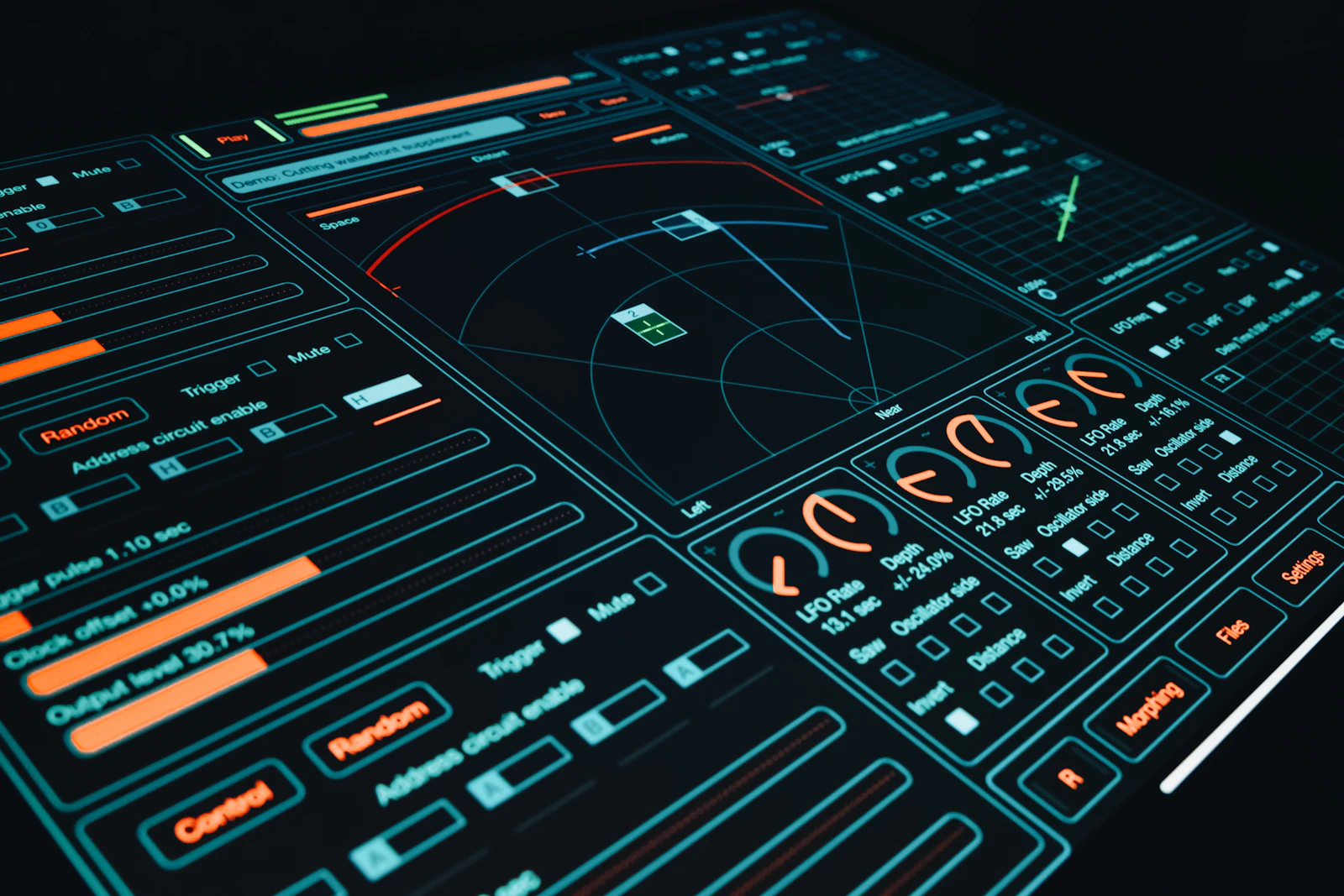 Logistics analytics dashboard and keyboard with illuminated transport data visuals.