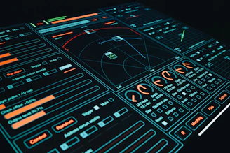 A close up of a control panel in a dark room