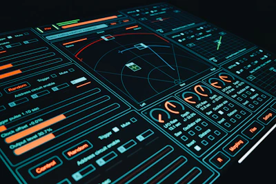 A close up of a control panel in a dark room