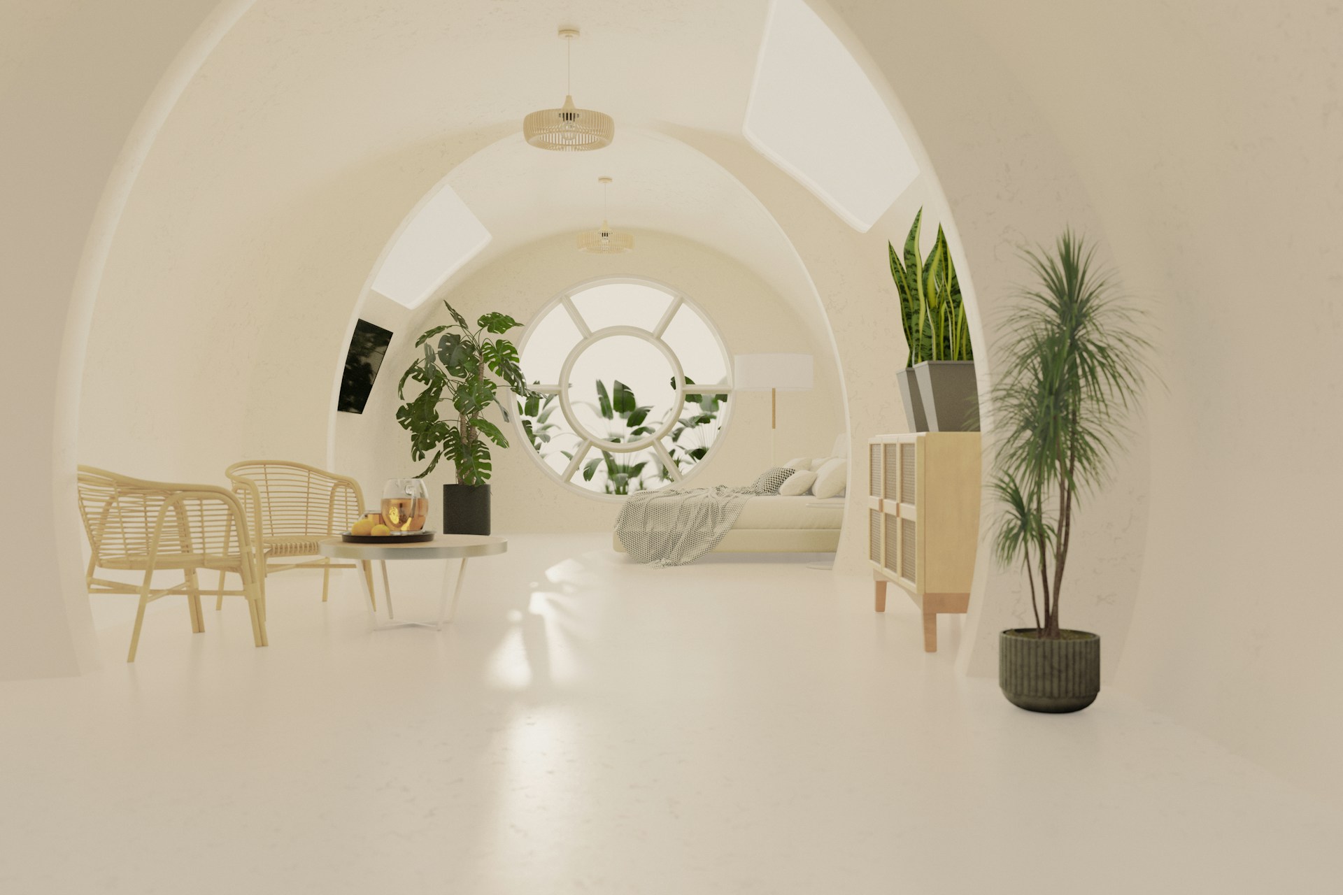 A room with a white ceiling and white walls