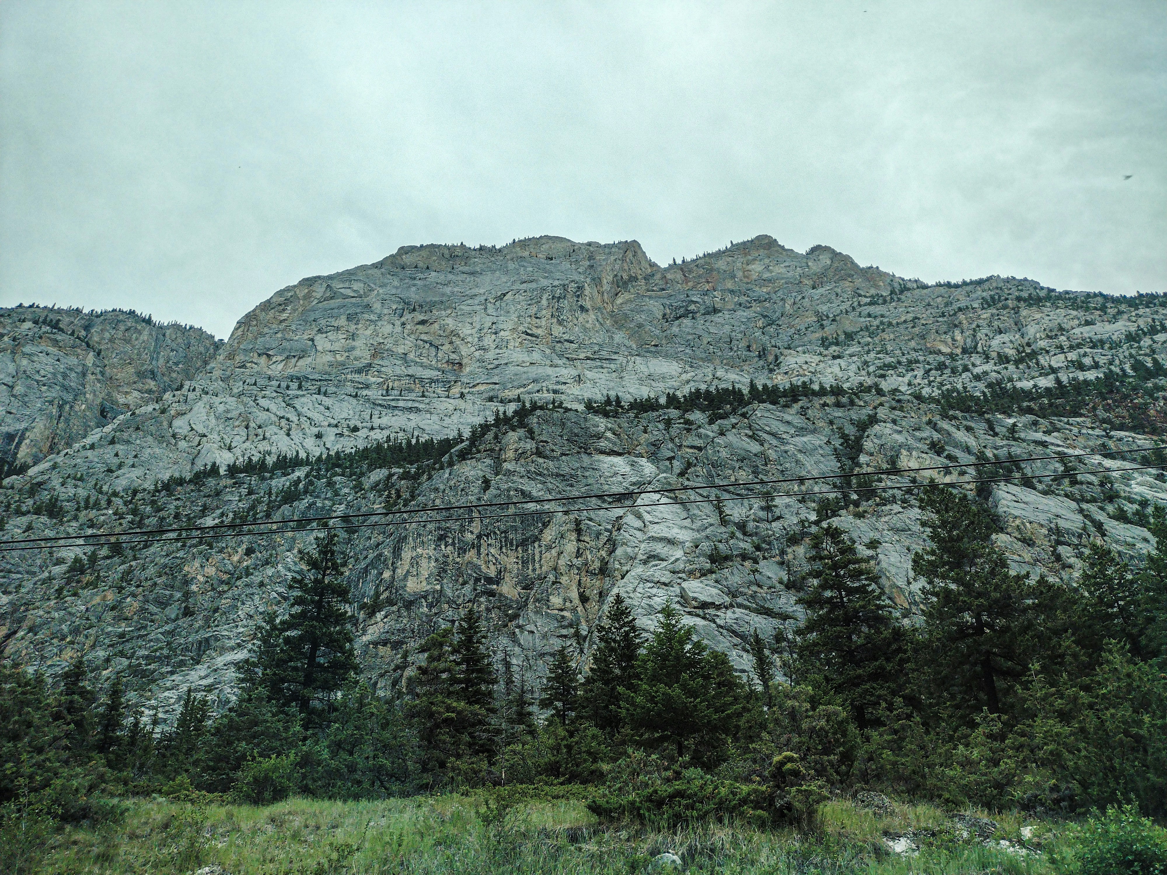 A large mountain with trees on the side of it