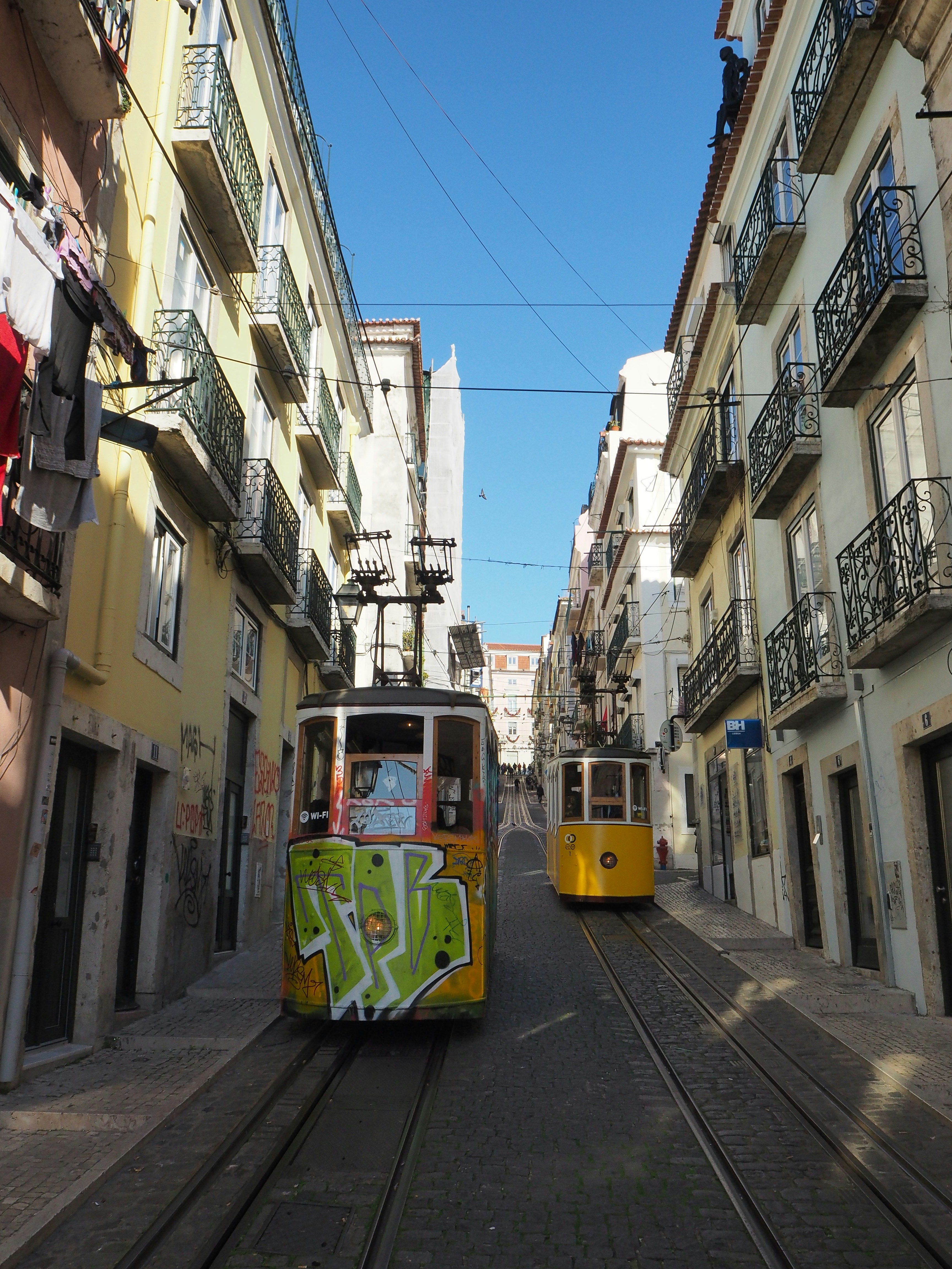 Un par de tranvías que circulan por una calle junto a edificios altos