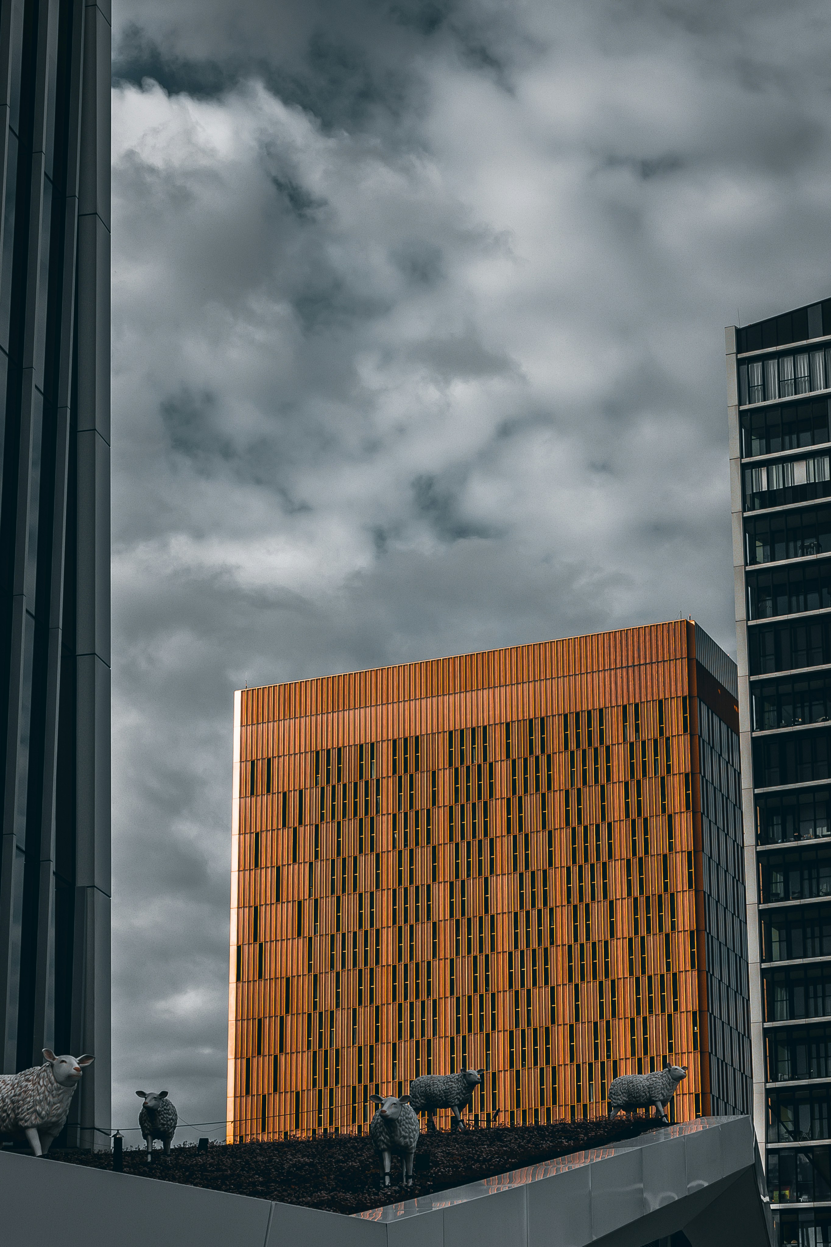 A very tall building sitting next to a tall building photo – Free ...