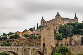 A castle on top of a hill with a bridge in front of it