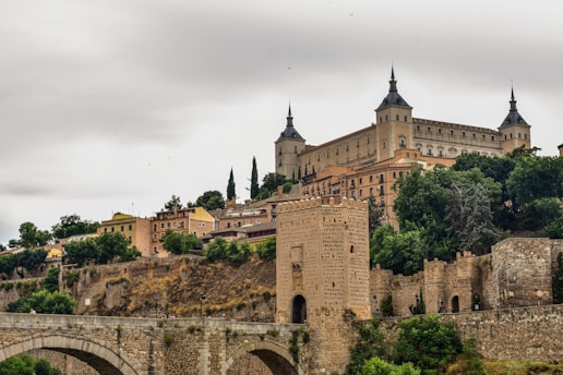A castle on top of a hill with a bridge in front of it