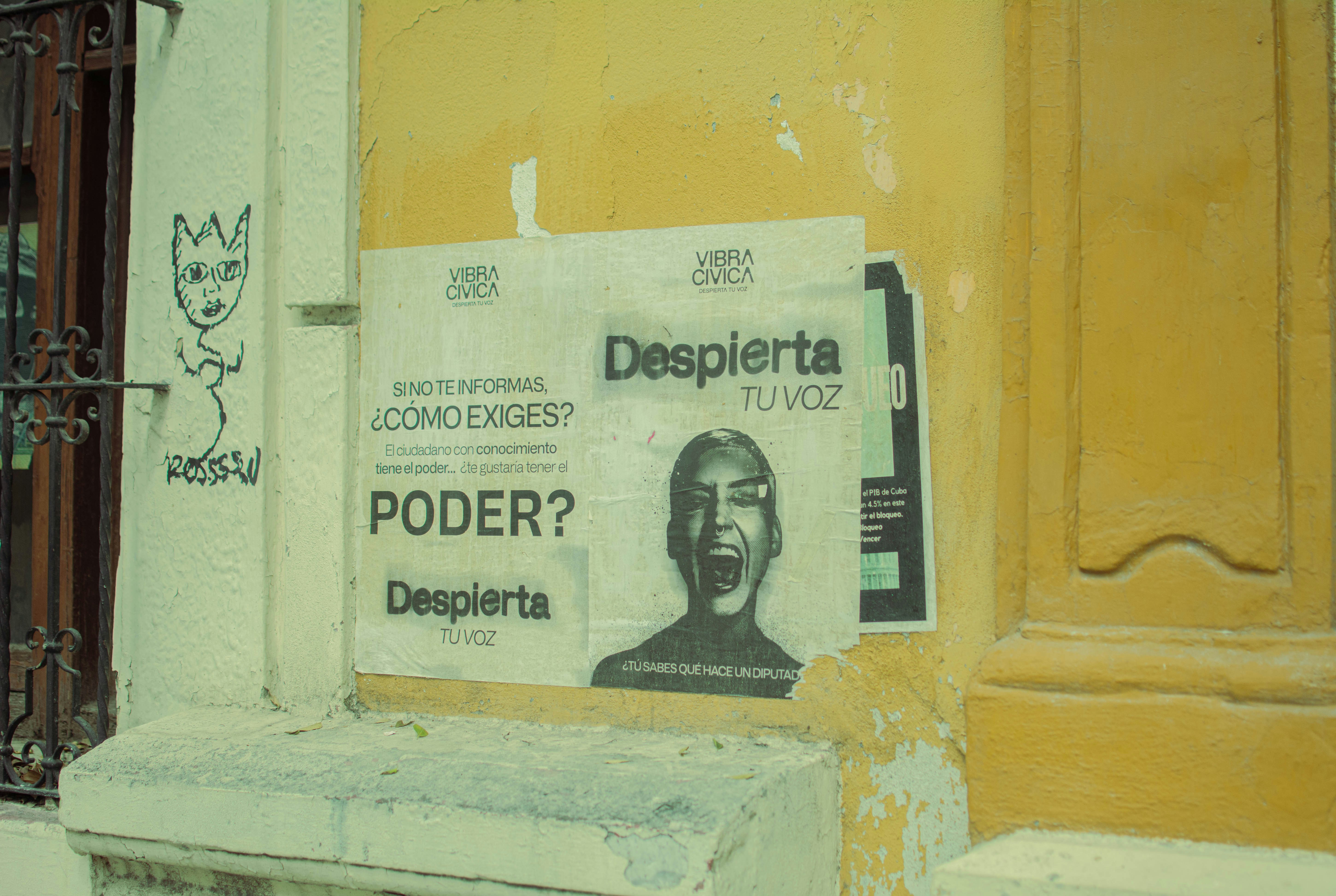 A picture of a man's face on a wall