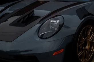 A close up of the front of a sports car