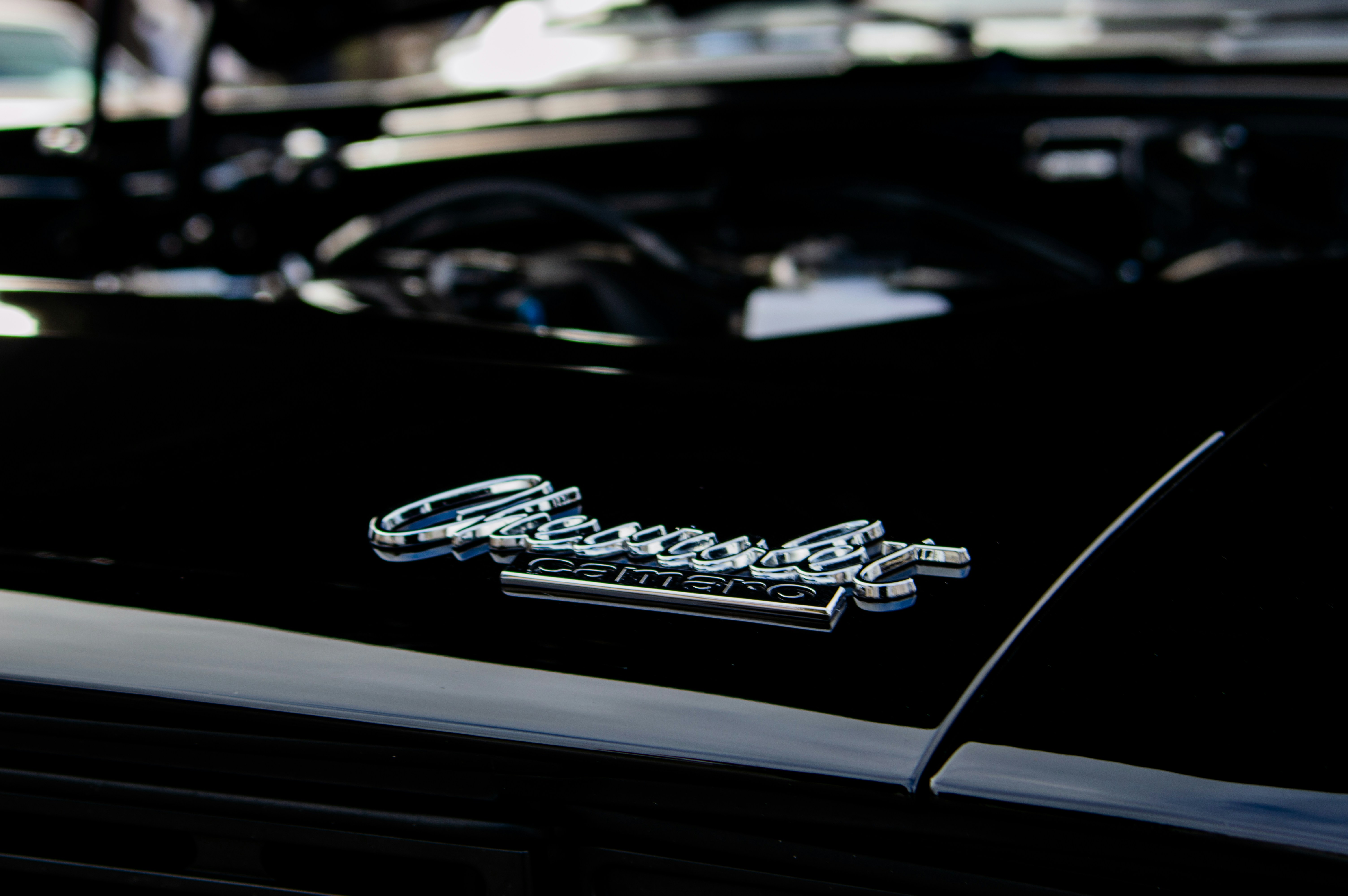 A close up of the hood of a car