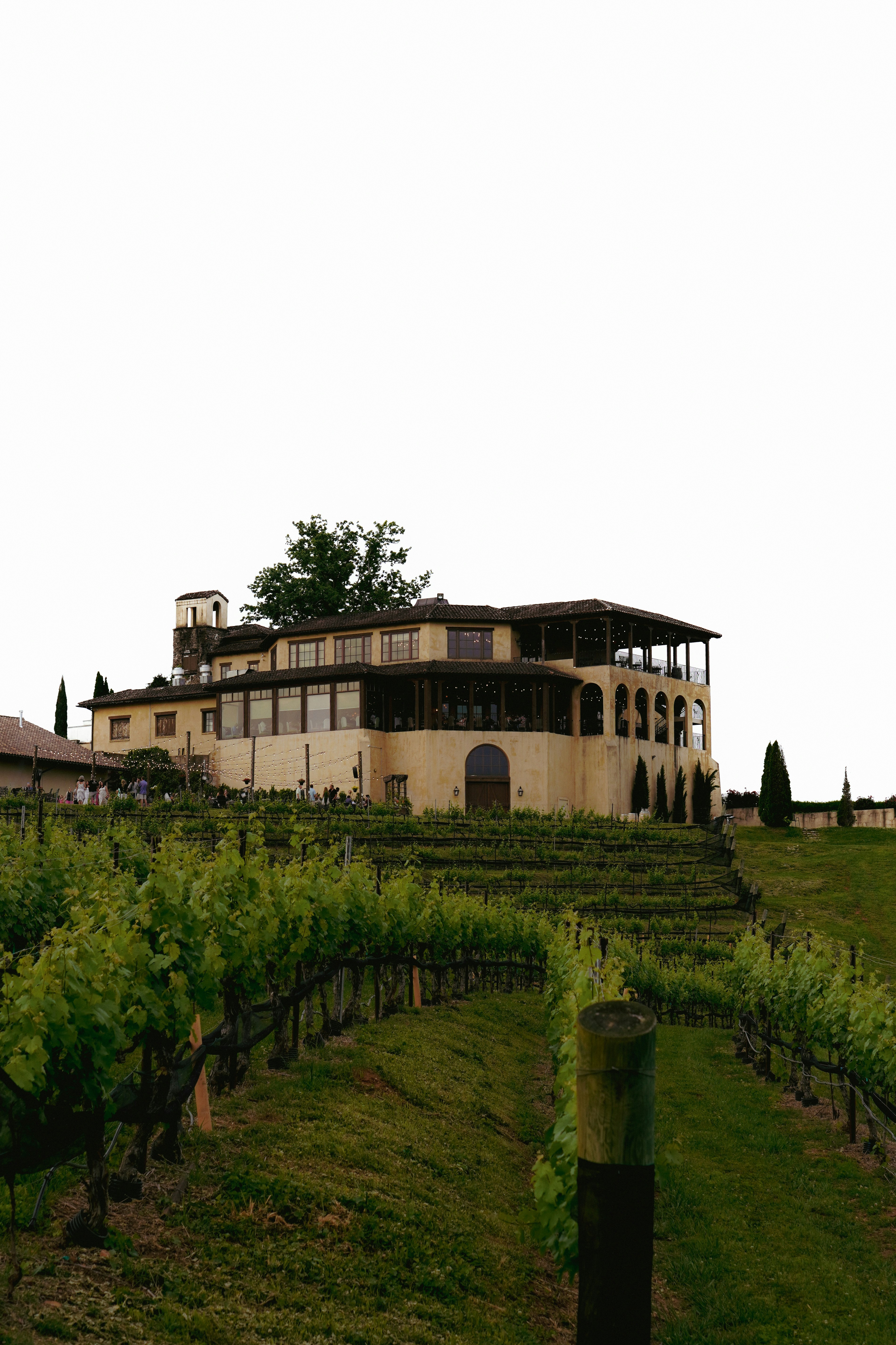 A large house sitting on top of a lush green hillside