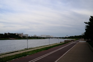 A road next to a body of water
