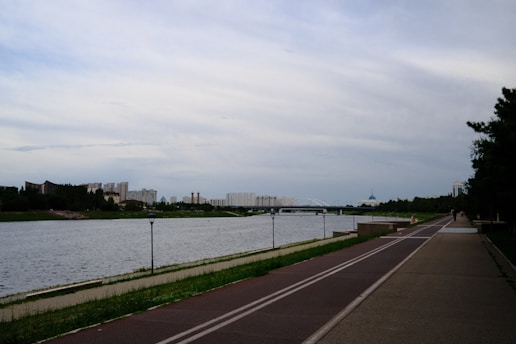 A road next to a body of water