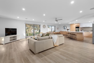 A living room filled with furniture and a flat screen TV