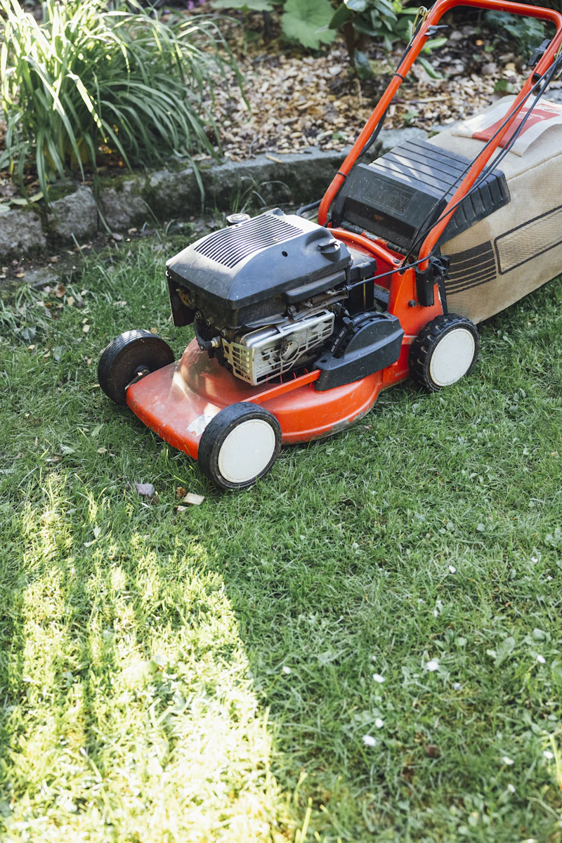 Lawn mower on a lush green South Dakota lawn