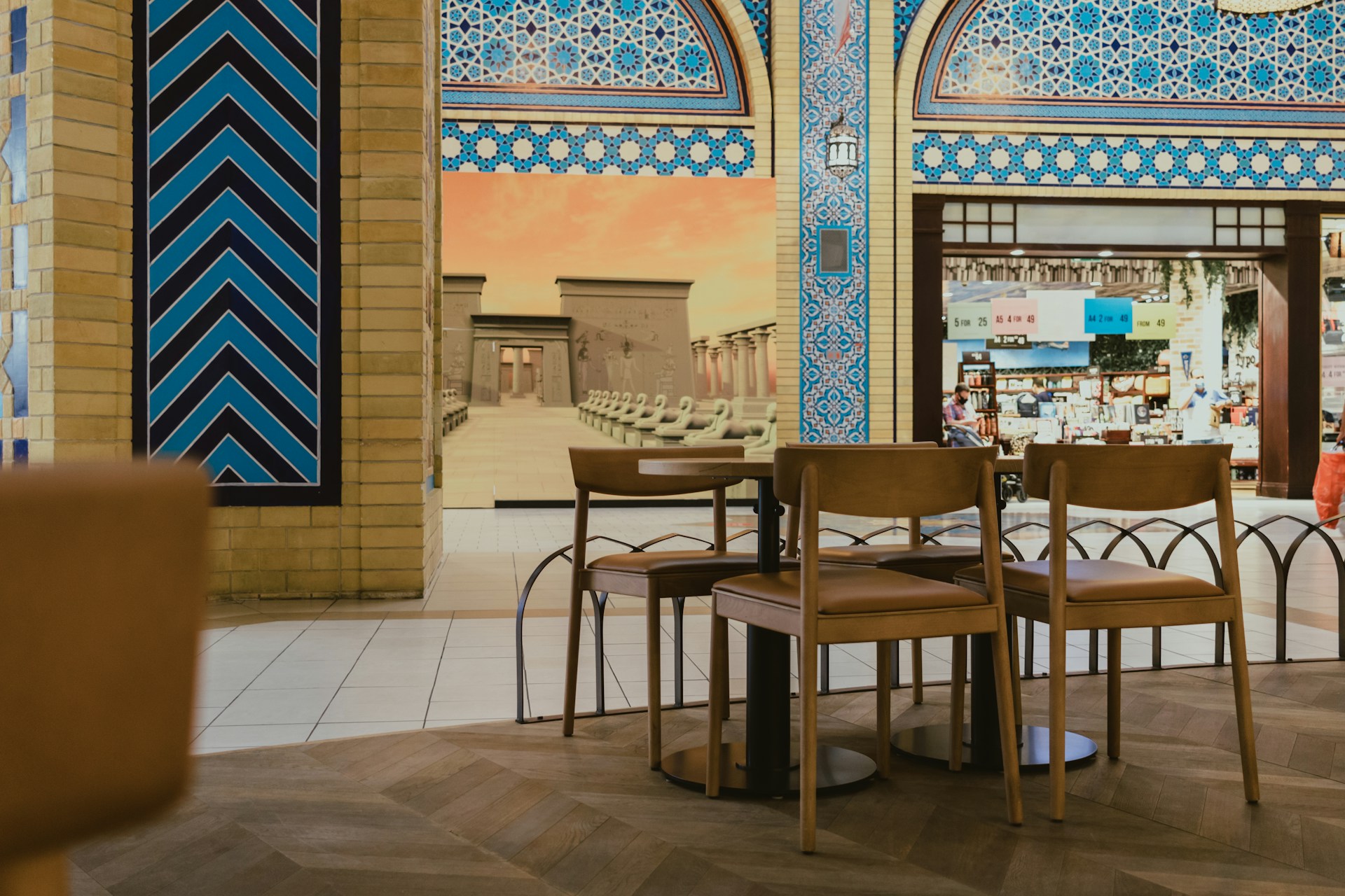 A large room with a clock on the wall