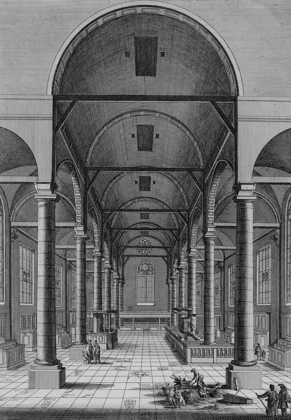 Grand cathedral interior with high ceilings and arched windows in natural light