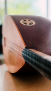 A close up of a musical instrument on a table