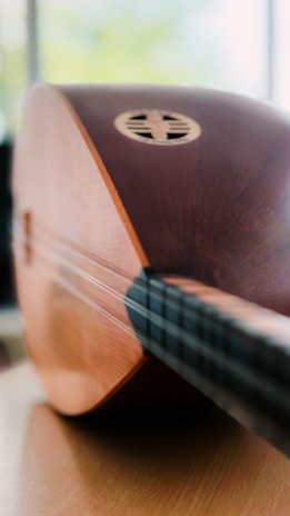 A close up of a musical instrument on a table