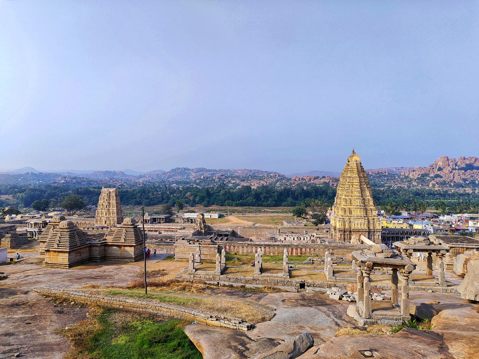 An aerial view of the ruins of Vijayanagara at Hampi, Karnataka