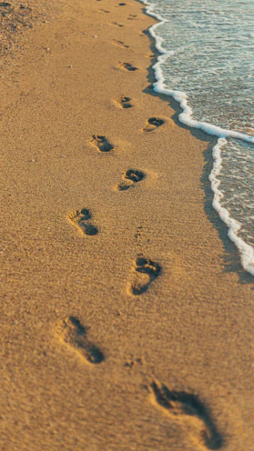 A couple of footprints that are in the sand