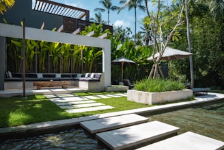 A modern house with a pool and landscaping