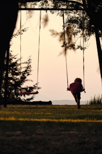 A person swinging on a swing in a park