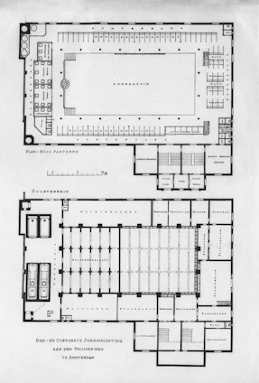 A plan of a building with a swimming pool