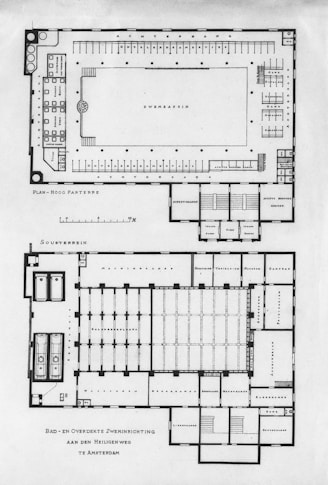 A plan of a building with a swimming pool