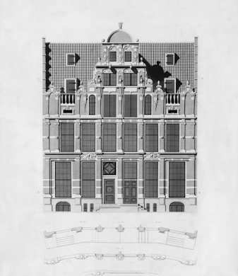 A black and white photo of a building