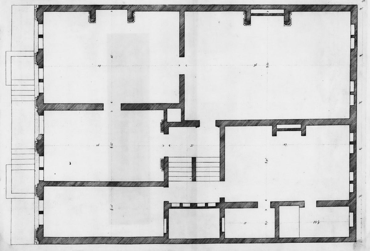 Architectural floor plan drawing showing building design layout