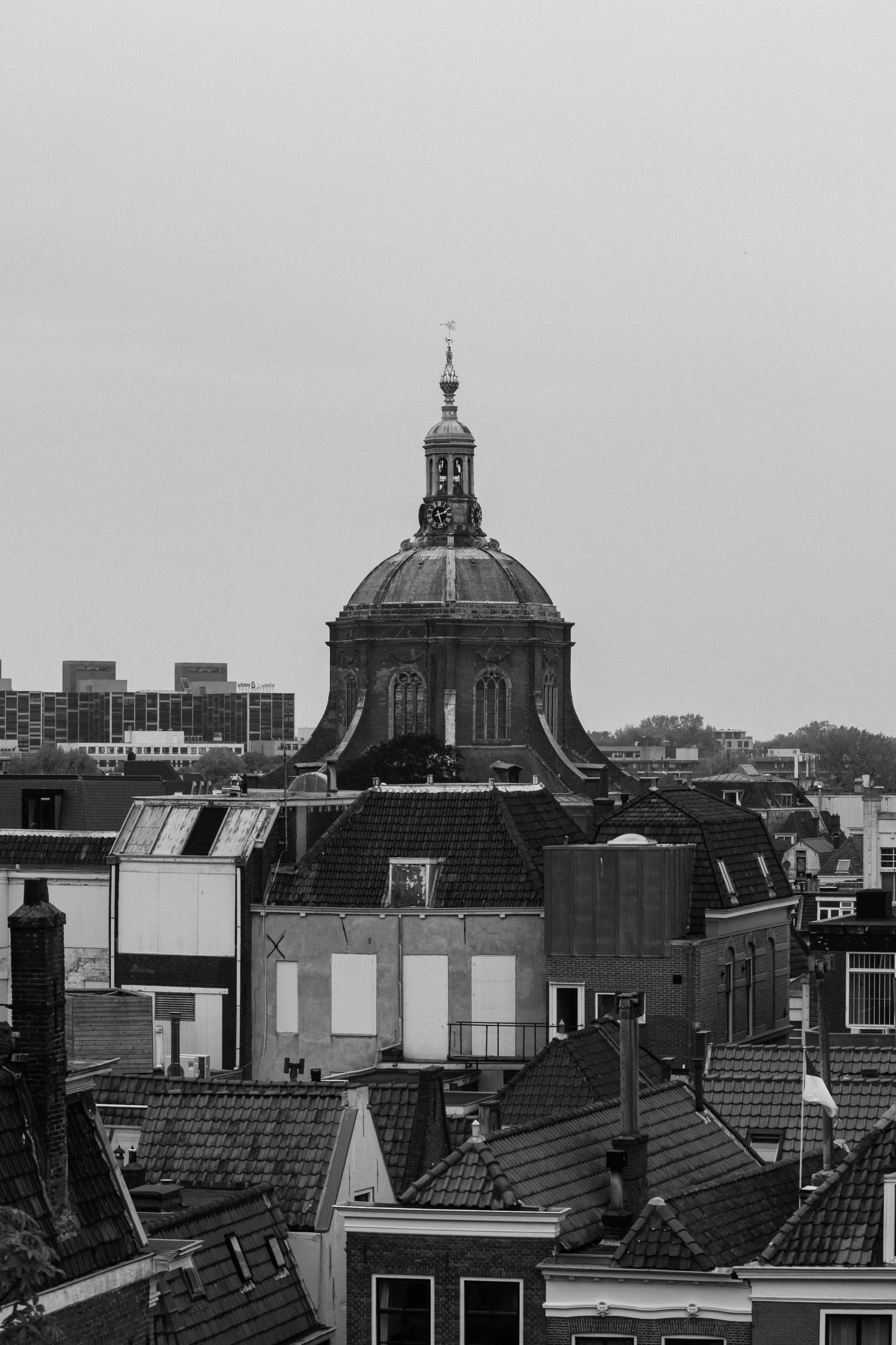A black and white photo of a city skyline