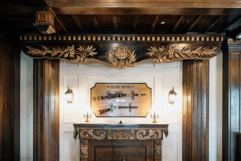 Living room with a fireplace and mantle